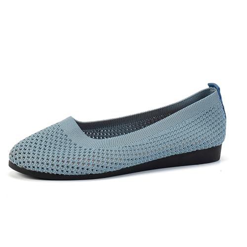 Bequem Ballerinas für Damen : Leicht Atmungsaktiv Stricken Ballerina Schuhe mit Rundkappe Sommer Elegant Flache Schuhe Slip-On Walking Flats Lässiger Stil von EBGRF