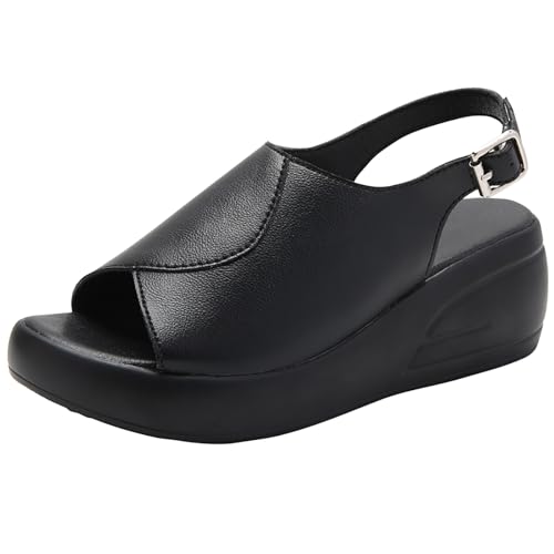 EBGRF Bequeme Plateau Sandalen für Damen : Leicht Atmungsaktiv Keilabsatz mit Offener Spitze Rutschfest Orthopädische Keilsandalen mit Schnalle Sommer Strand Sandalen von EBGRF