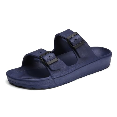 EBGRF Pantoletten Sandalen Herren Damen Leicht Bequem Sommer Schlappen mit Einstellbarer Schnalle Slip-On Badelatschen Unisex Rutschfeste Duschschuhe Flach Mules Clogs von EBGRF