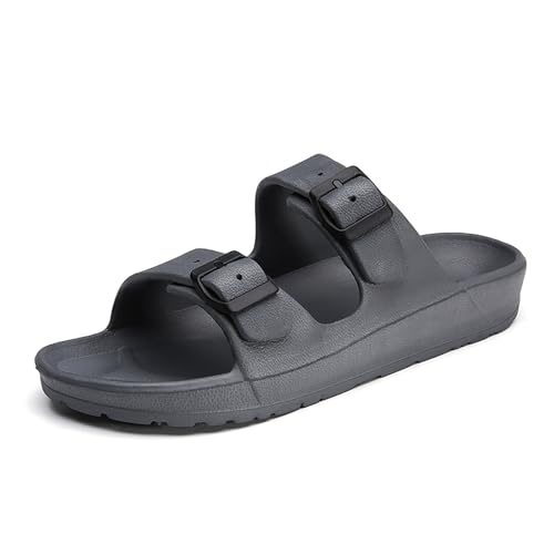 Pantoletten Sandalen Herren Damen Leicht Bequem Sommer Schlappen mit Einstellbarer Schnalle Slip-On Badelatschen Unisex rutschfeste Duschschuhe Flach Mules Clogs von EBGRF