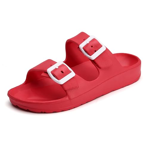 EBGRF Pantoletten Sandalen Herren Damen Leicht Bequem Sommer Schlappen mit Einstellbarer Schnalle Slip-On Badelatschen Unisex Rutschfeste Duschschuhe Flach Mules Clogs von EBGRF