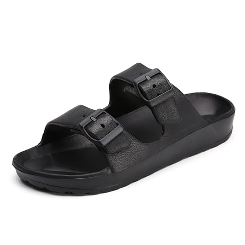 EBGRF Pantoletten Sandalen Herren Damen Leicht Bequem Sommer Schlappen mit Einstellbarer Schnalle Slip-On Badelatschen Unisex Rutschfeste Duschschuhe Flach Mules Clogs von EBGRF
