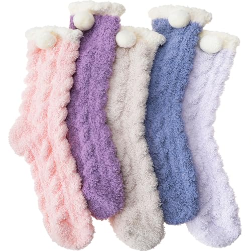 EBMORE Damen Kuschelsocken Flauschige Socken Warme Wintersocken Geschenke für Frauen Weihnachten Weiche Haussocken Weihnachtssocken Weihnachtsgeschenke (Mehrfarbig (6 Paar)) von EBMORE