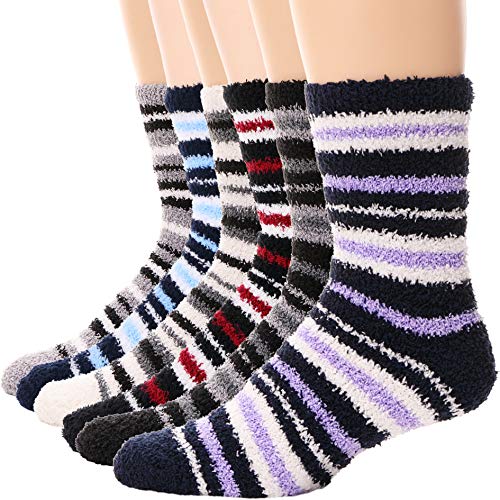 EBMORE Damen Kuschelsocken Flauschige Socken Warme Wintersocken Weiche Haussocken Geschenke Weihnachtssocken (Steripes mischen) von EBMORE