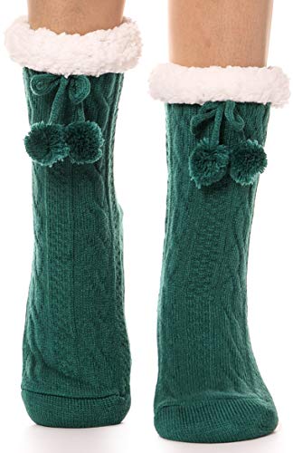 EBMORE Damen Kuschelsocken Warme Stoppersocken Rutschsichere Hu?ttensocken Winter Geschenk Flauschig Weihnachtssocken Hausschuhe Socken(Ball Grün) von EBMORE