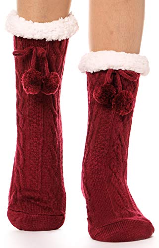 EBMORE Damen Kuschelsocken Warme Stoppersocken Rutschsichere Hu?ttensocken Winter Geschenk Flauschig Weihnachtssocken Hausschuhe Socken(Ball Rot) von EBMORE