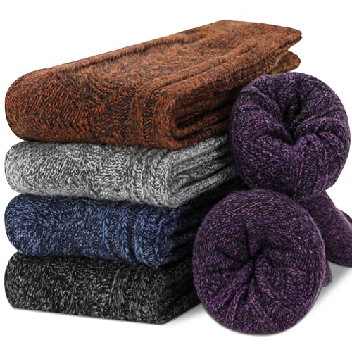 EBMORE Damen Merino Thermosocken Wollsocken Warme Wandersocken Wolle Socken Geschenke für Frauen Weihnachten Wintersocken Winter Arbeitssocken Stricksocken Weihnachtsgeschenke, 5 Paar(Dunkle Farbe) von EBMORE