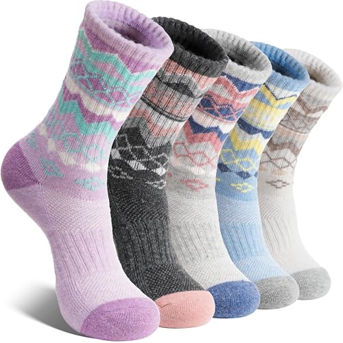 EBMORE Damen Merino Wollsocken Thermosocken Wandersocken Warmesocken Wintersocken Dick Wolle Sportsocken Arbeitssocken für Outdoor 5 Paar Geschenke(Nordisch,M) von EBMORE