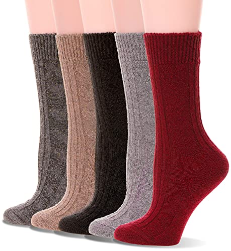 EBMORE Damen Wollsocken Merino Warme Wandersocken Dicke Winter Wolle Geschenke Socken Thermosocken Wintersocken für Damen 5 Paar(Herz) von EBMORE