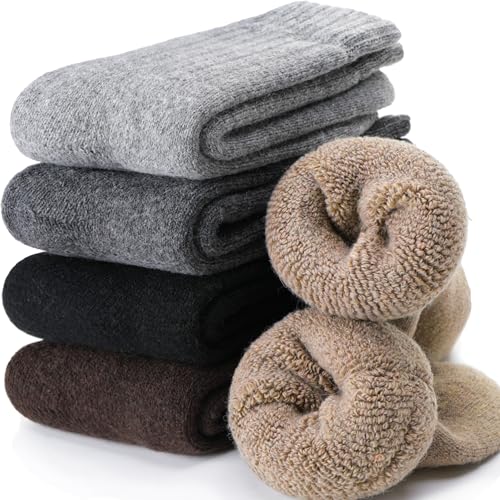 EBMORE Merino Thermosocken Wollsocken Warme Wandersocken Dicke Wolle Socken Geschenke für Männer Weihnachten Wintersocken Weihnachtsgeschenke für Herren im Winter 5 Paar(Einfarbig) von EBMORE