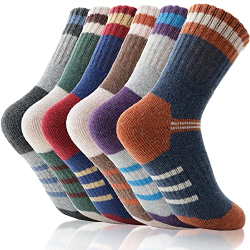 EBMORE Kinder Jungen Mädchen Socken Merino Wandersocken Sportsocken Wollsocken Warme Thermosocken Wintersocken Dicke Weihnachtssocken Geschenke Kindersocken 6 Paar(Drei Streifen,4-7 Jahre) von EBMORE