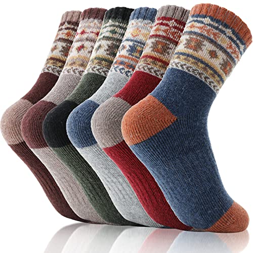 EBMORE Kinder Jungen Mädchen Socken Merino Wandersocken Sportsocken Wollsocken Warme Thermosocken Wintersocken Dicke Weihnachtssocken Geschenke Kindersocken 6 Paar(Nordisch, 12-15 Jahre) von EBMORE