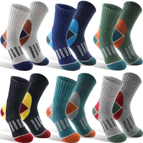 EBMORE Kinder Jungen Mädchen Socken Merino Wandersocken Sportsocken Wollsocken Warme Thermosocken Wintersocken Dicke Weihnachtssocken Geschenke Kindersocken 6 Paar (Geometrie,4-7 Jahre) von EBMORE