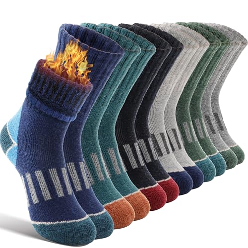 EBMORE Kinder Jungen Mädchen Socken Merino Wandersocken Sportsocken Wollsocken Warme Thermosocken Wintersocken Dicke Weihnachtssocken Geschenke Kindersocken 6 Paar (Geometrie,8-12 Jahre) von EBMORE