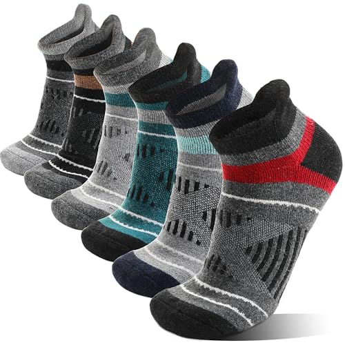 EBMORE Merino Thermosocken Wollsocken Sneaker Socken, Dicke Warme Wandersocken, Kompressions Wolle Kurze Laufsocken Sportsocken Geschenke Wintersocken für Herren Damen, 6 Paar(Mischen,L) von EBMORE