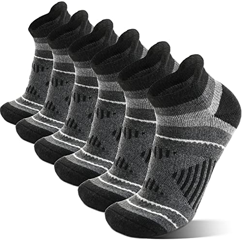 EBMORE Merino Thermosocken Wollsocken Sneaker Socken, Dicke Warme Wandersocken, Kompressions Wolle Kurze Laufsocken Sportsocken Geschenke Wintersocken für Herren Damen, 6 Paar(Schwarz,L) von EBMORE