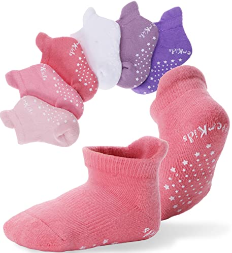 EBMORE Stoppersocken Kinder Baby Warme Antirutsch Dicke Socken für Jungen Kleinkinder Mädchen Anti Rutsch Baumwolle Geschenk Babysocken 6 Paar (Sortiertes Rosa （6 Paare）,6-12 Monate) von EBMORE