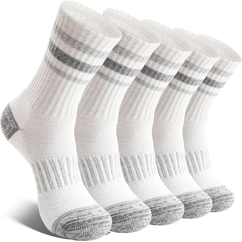 EBMORE Wandersocken Damen Thermosocken Merino Wollsocken Warme Dick Wolle Wintersocken Sportsocken Arbeitssocken socken für Outdoor 5 Paar Geschenke(Grau Weiß,L) von EBMORE