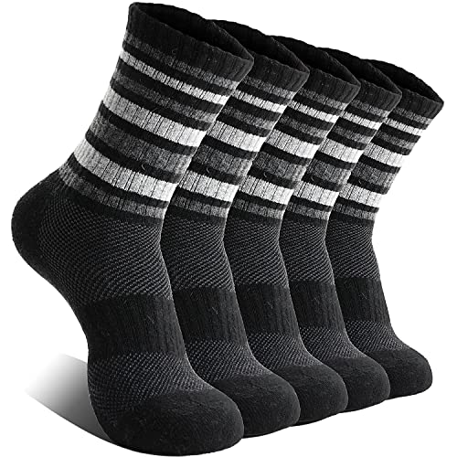 EBMORE Damen Merino Wollsocken Thermosocken Wandersocken Warmesocken Wintersocken Dick Wolle Sportsocken Arbeitssocken für Outdoor 5 Paar Geschenke(Streifen Schwarz,L) von EBMORE