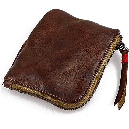 EBOOBA Leder Münze Gelbörse, für Frauen & Männer Vintage Handgefertigte Brieftasche, Mini Karten Halter Tasche, Reißverschluss Geldbörsen von EBOOBA