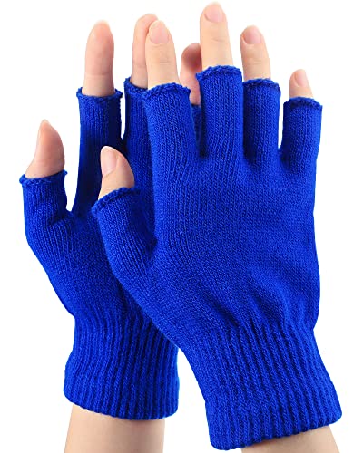 EBOOT Halbfinger Handschuhe Fingerlose Winterhandschuhe Strick Unisex Fäustlinge für Männer Damen Winddicht Outdoor (Dunkel Blau) von EBOOT