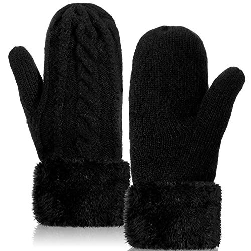 EBOOT Frauen Winter Wolle Fäustlinge Damen Fingerlose Handschuhe Warme Dicke Handschuhe Pulswärmer für Frauen Geschenke (Weiß) (Schwarz) von EBOOT