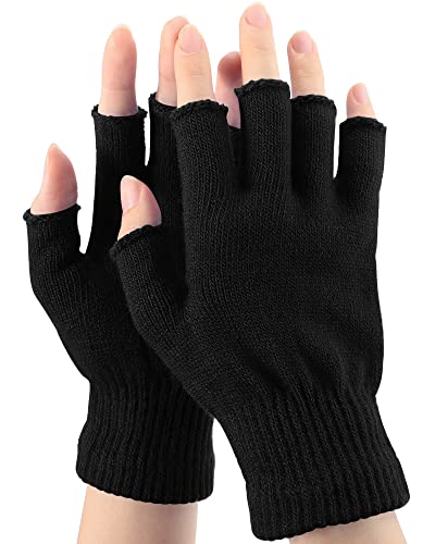 EBOOT Halbfinger Handschuhe Fingerlose Winterhandschuhe Strick Unisex Fäustlinge für Männer Damen Winddicht Outdoor (Schwarz) von EBOOT