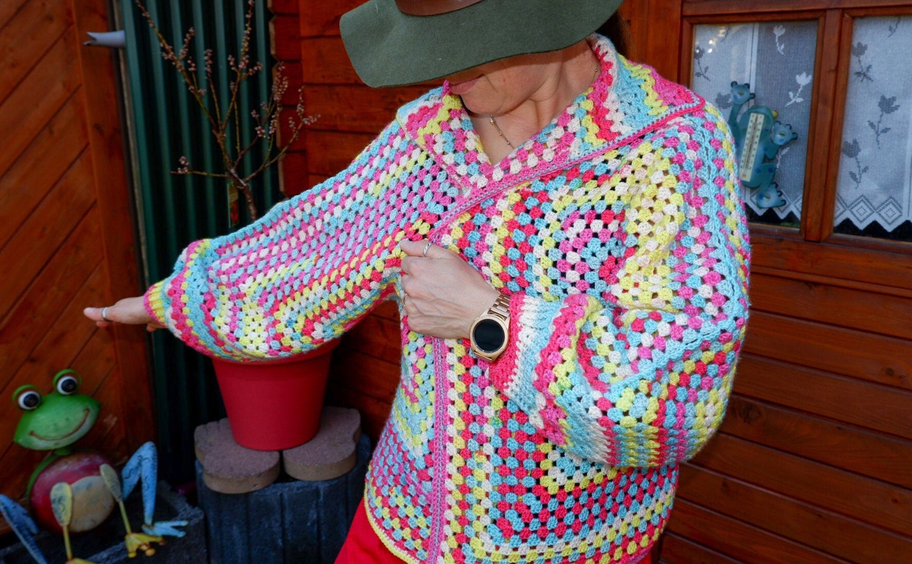 Häkel-Cardigan Hexagon-Muster M-L von EBRULITA