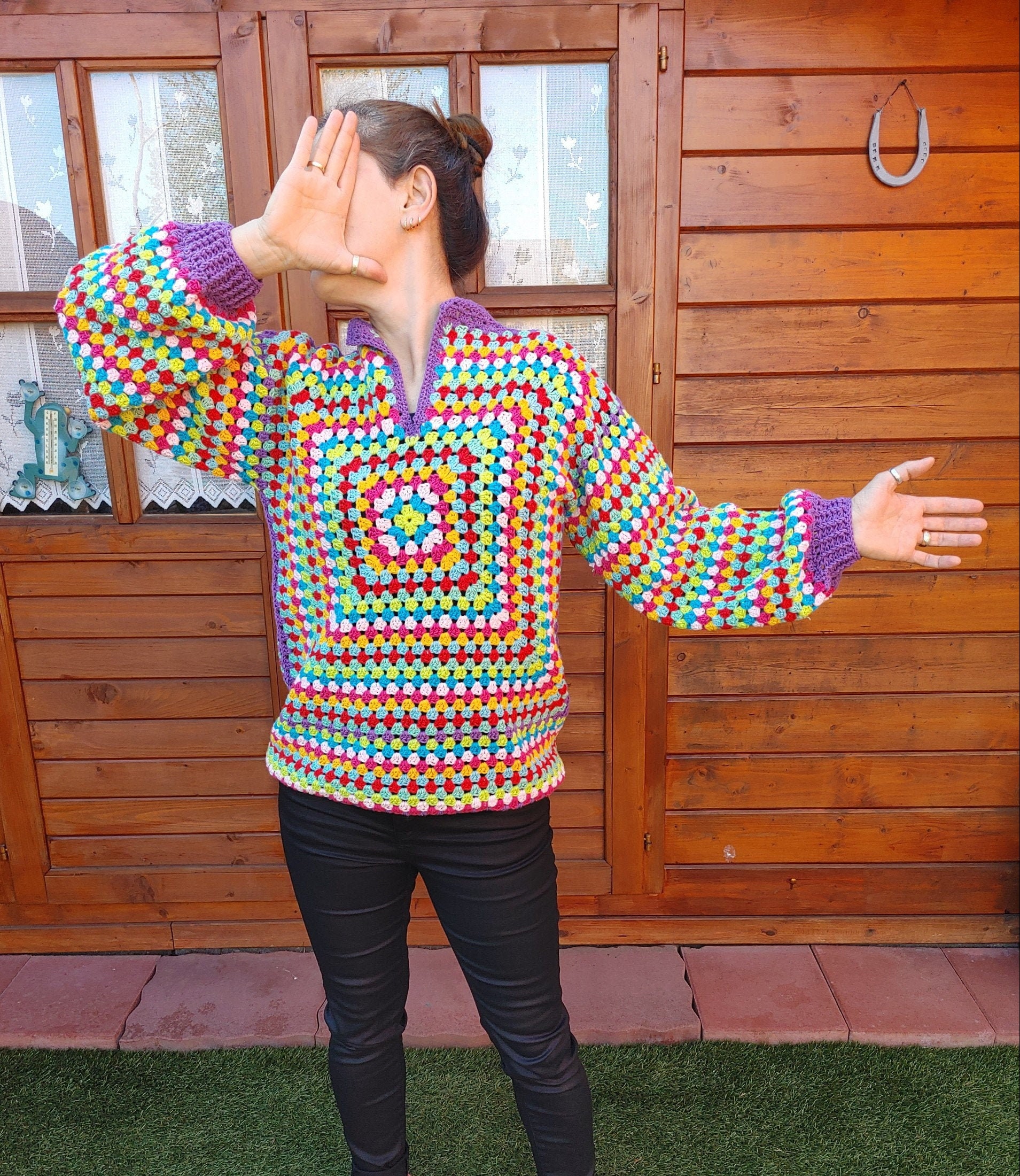 Häkel Top Pullover Oma Quadrat Muster S-M von EBRULITA