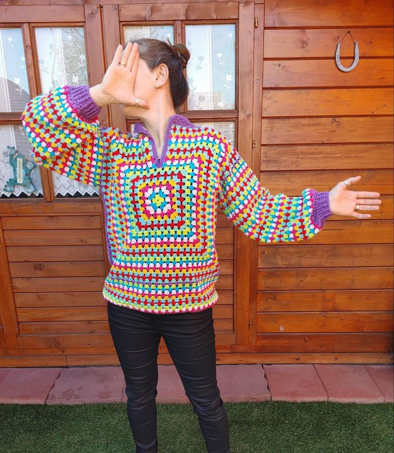 Häkel Top Pullover Oma Quadrat Muster S-M von EBRULITA