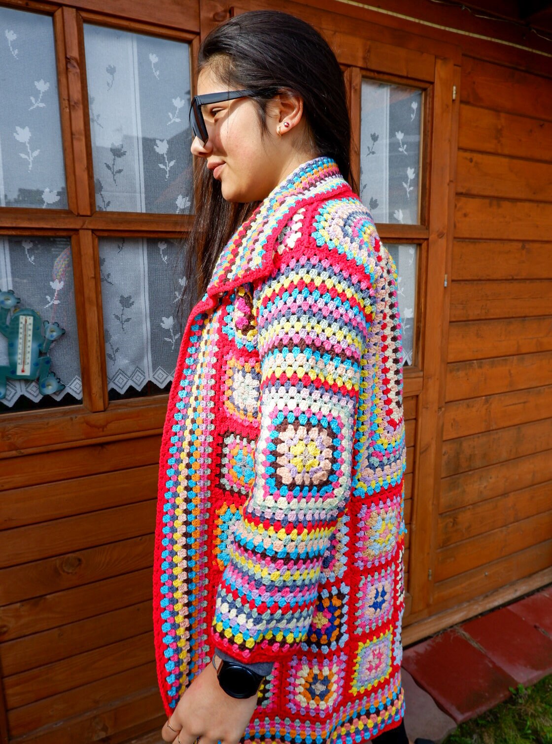 Häkellange Cardigan Muster Oma Quadrat S-M von EBRULITA