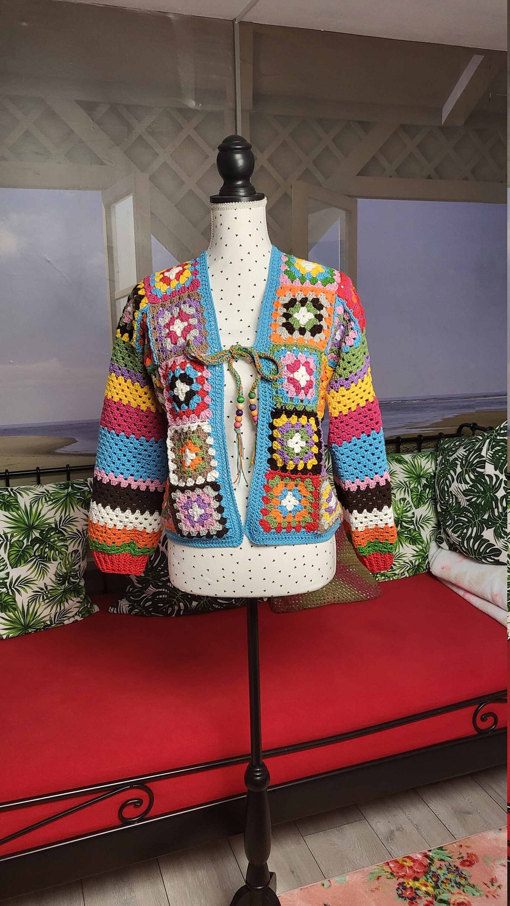 Süsser Krawatten Cardigan Strickjacke Oma Square M-L von EBRULITA