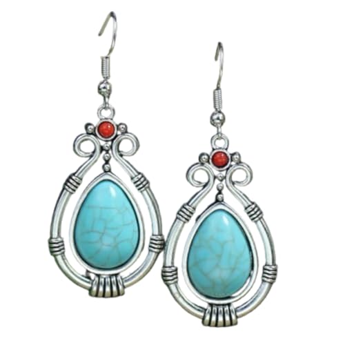 Natürlicher Türkis – Böhmische Vintage-Silber-Türkis-Ohrringe, Geschenk for Frauen Und Mädchen(Style-13) von ECBLI