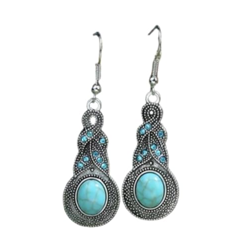 Natürlicher Türkis – Böhmische Vintage-Silber-Türkis-Ohrringe, Geschenk for Frauen Und Mädchen(Style-3) von ECBLI