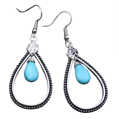 Natürlicher Türkis – Böhmische Vintage-Silber-Türkis-Ohrringe, Geschenk for Frauen Und Mädchen(Style-7) von ECBLI