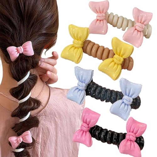 Weiche, Elastische Spiral-Haargummis Von Subsistenceed, Perlengedrehte Telefonkabel-Haarbänder Für Damen Und Mädchen, Spiral-Haargummis Für Pferdeschwänze(4pcs-c) von ECBLI