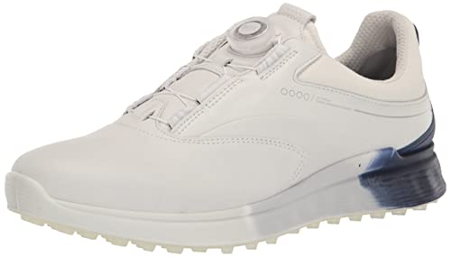 ECCO Herren 2023 M Leder S-Three atmungsaktive wasserdichte stachellose Golfschuhe, WeiÃŸ, Blau, Tiefen, HellweiÃŸ, 42 EU von ECCO