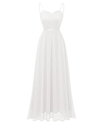 ECDAHICC Damen Chiffon Abendkleider Elegant für Hochzeit Lang Brautjungfernkleid Ärmelloses Slim Fit Kleid WH-S von ECDAHICC