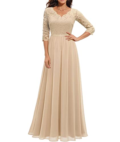 ECDAHICC Damen Elegant Spitze Rüschen Maxikleid V-Ausschnitt Kurze Ärmel Hohe Taille Brautjungfernkleid Langes Abendkleid CE1-M ECDAHICC Damen Elegant Spitze Rüschen Maxikleid V-Ausschnitt Kurze Ärmel Hohe Taille Brautjungfernkleid Langes Abendkleid CE1-M von ECDAHICC