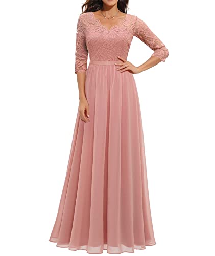 ECDAHICC Damen Elegant Spitze Rüschen Maxikleid V-Ausschnitt Kurze Ärmel Hohe Taille Brautjungfernkleid Langes Abendkleid PI1-M ECDAHICC Damen Elegant Spitze Rüschen Maxikleid V-Ausschnitt Kurze Ärmel Hohe Taille Brautjungfernkleid Langes Abendkleid PI1-M von ECDAHICC