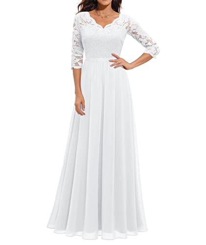 ECDAHICC Damen Elegant Spitze Rüschen Maxikleid V-Ausschnitt Kurze Ärmel Hohe Taille Brautjungfernkleid Langes Abendkleid WH1-L ECDAHICC Damen Elegant Spitze Rüschen Maxikleid V-Ausschnitt Kurze Ärmel Hohe Taille Brautjungfernkleid Langes Abendkleid WH1-L von ECDAHICC