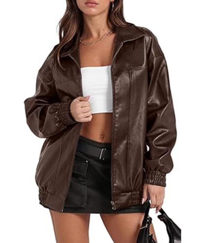 ECDAHICC Damen Herbst Mode Kunstleder Jacke Oversized Motorrad Bomberjacke Lederjacke für Damen Winterbekleidung CO-XL von ECDAHICC