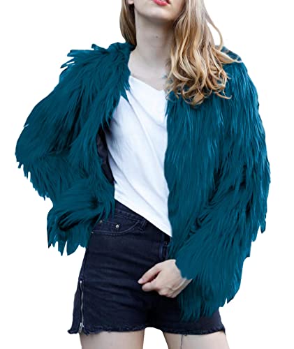 ECDAHICC Damen Plus Size Faux Fur Coat Fall Offene Front Cardigan Kunstpelzmantel Shaggy Langarm Jacke Warmer Mantel AB-4XL von ECDAHICC
