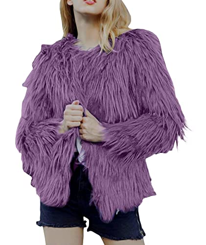 ECDAHICC Damen Plus Size Faux Fur Coat Fall Offene Front Cardigan Kunstpelzmantel Shaggy Langarm Jacke Warmer Mantel PE-3XL von ECDAHICC
