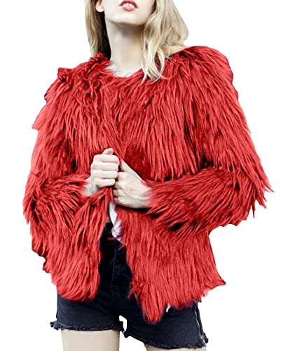 ECDAHICC Damen Plus Size Faux Fur Coat Fall Offene Front Cardigan Kunstpelzmantel Shaggy Langarm Jacke Warmer Mantel RE-4XL von ECDAHICC