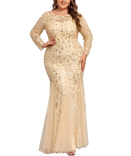 ECDAHICC Damen Rundhalsausschnitt Boden Länge Paillette bestickte Abendkleid kurzärmelige Party Tanz Brautjungfer Kleid Funkelnde Meerjungfrau Chiffon transparentes Kleid GO-L von ECDAHICC