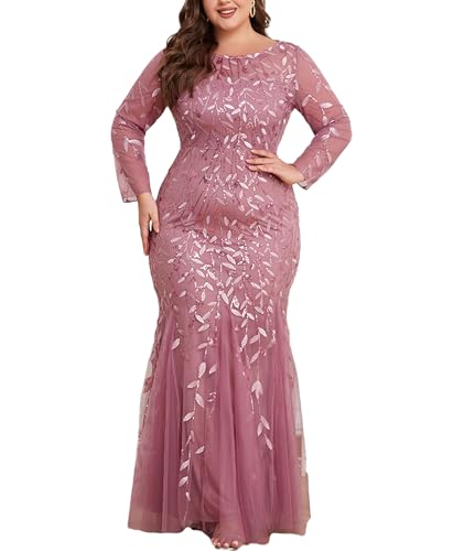 ECDAHICC Damen Rundhalsausschnitt Boden Länge Paillette bestickte Abendkleid kurzärmelige Party Tanz Brautjungfer Kleid Funkelnde Meerjungfrau Chiffon transparentes Kleid PI-S von ECDAHICC