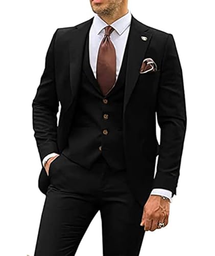 ECDAHICC Herren 3-Stücke Anzug Business EIN Knopf Smoking Anzug für Männer Smoking Klassische Blazer Weste Hosen Set(BL,XL) von ECDAHICC