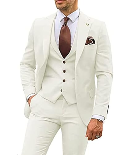 ECDAHICC Herren 3-Stücke Anzug Business EIN Knopf Smoking Anzug für Männer Smoking Klassische Blazer Weste Hosen Set(BW1,L) von ECDAHICC