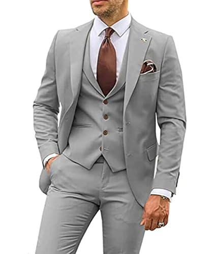 ECDAHICC Herren 3-Stücke Anzug Business EIN Knopf Smoking Anzug für Männer Smoking Klassische Blazer Weste Hosen Set(GY,5XL) von ECDAHICC